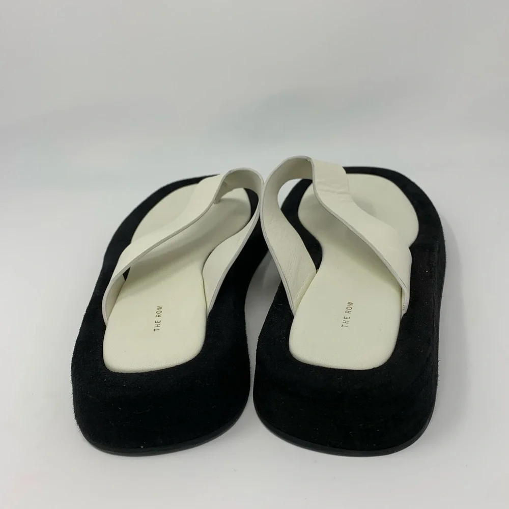 THE ROW Ginza leather and suede platform flip flops two-tone Shoes Size 38.5